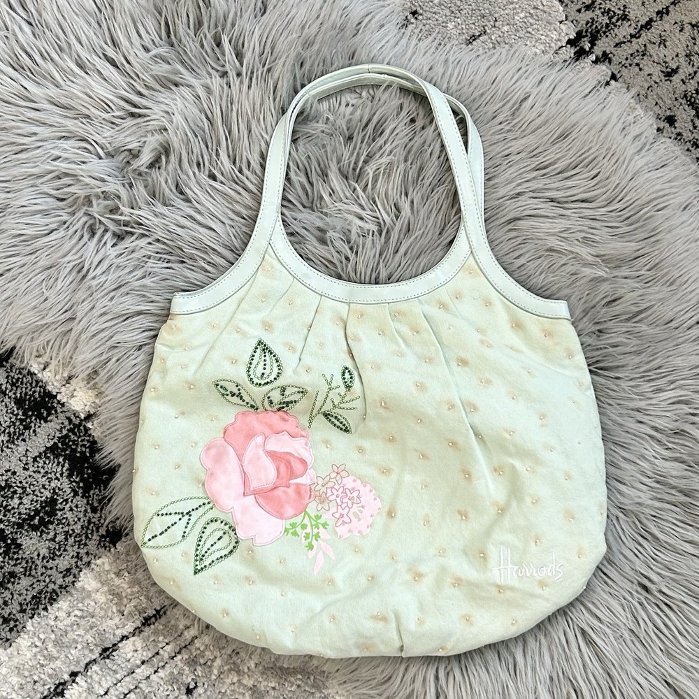 HARRODS‎ Mint Floral Embroidered Beaded Hobo Shoulder Bag
